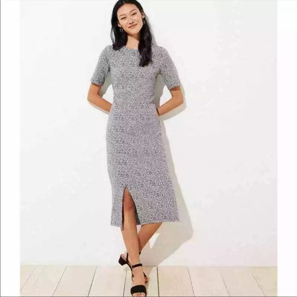 NWT LOFT Leopard Jacquard Midi Dress with slit Size 10 Petite Black White